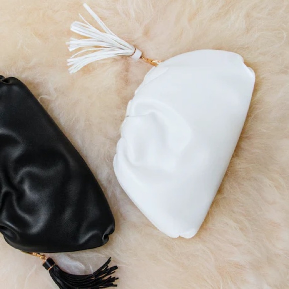 Understated Leather Ivory Crescent Clutch for Curateur - OS